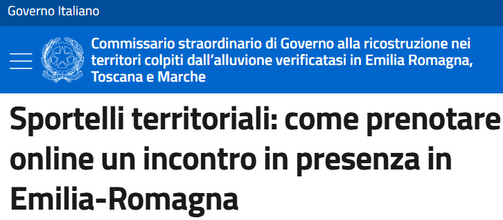 Alluvione, nuova modalità di prenotazione per lo sportello di assistenza della struttura commissariale per le domande di rimborso. Sportello attivo martedì 20 gennaio