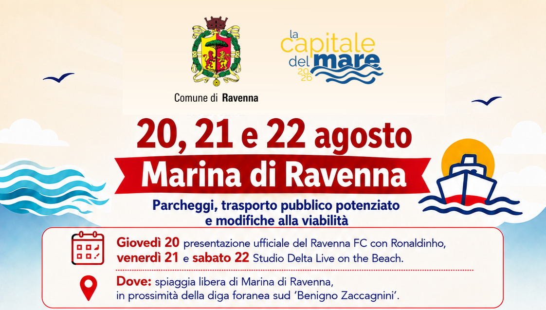 20, 21 e 22 agosto, tre serate di eventi a Marina di Ravenna: parcheggi, trasporto pubblico potenziato e modifiche alla viabilità